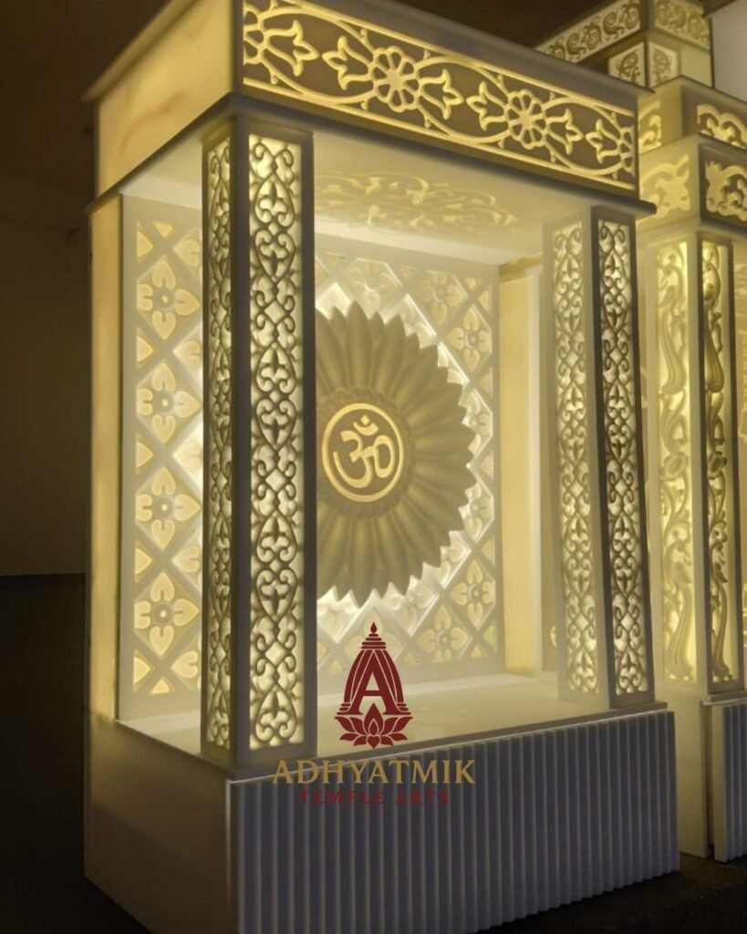 Latest OM Layer Corian mandir with Light img2- adhyatmiktemplearts.com