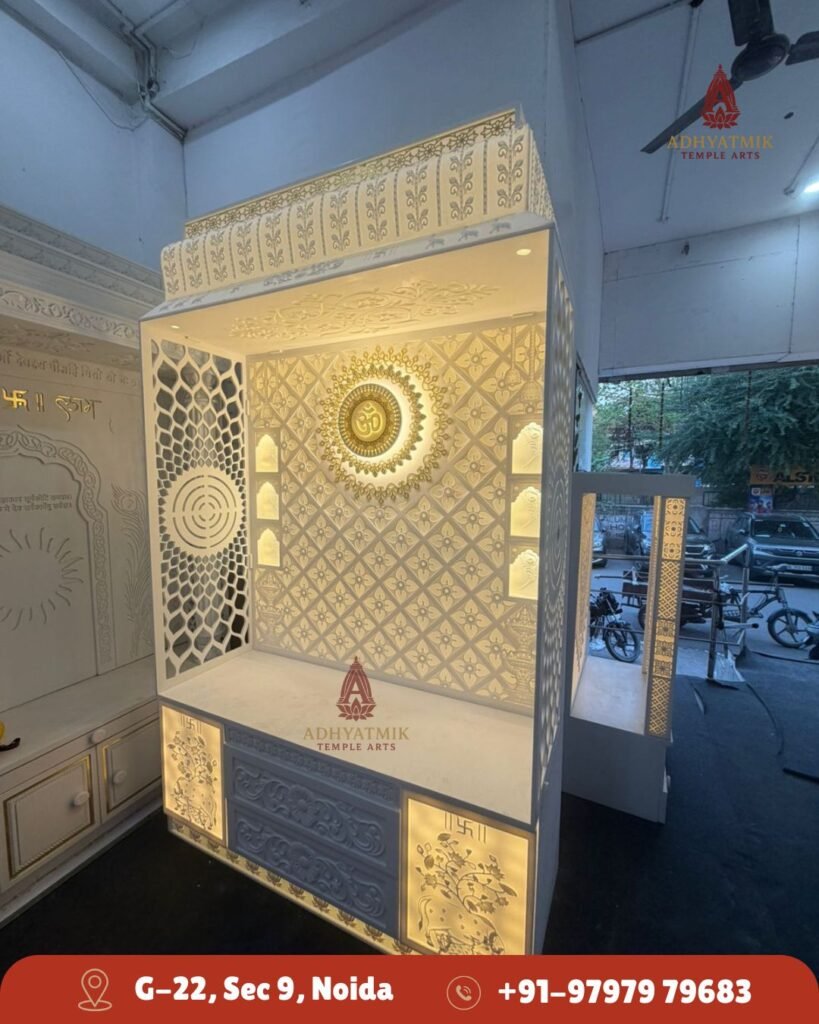 3D OM Corian marble mandir with 6 Nesh img1- Adhyatmik Temple Arts