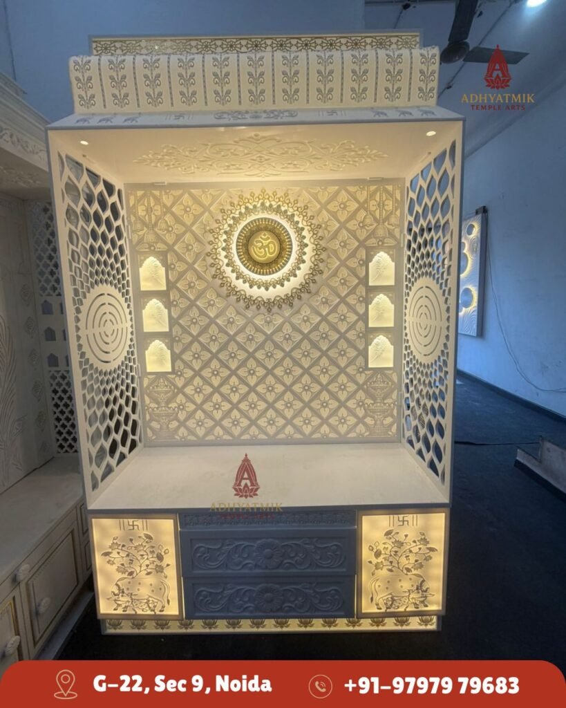 3D OM Corian marble mandir with 6 Nesh img2- Adhyatmik Temple Arts