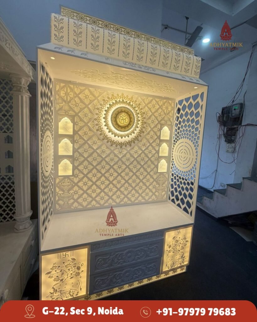 3D OM Corian marble mandir with 6 Nesh img3- Adhyatmik Temple Arts