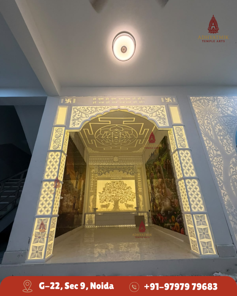 Full Pooja Room Decor in corian material img1- Adhyatmik Temple Arts