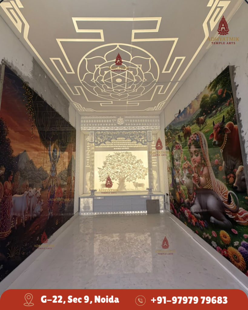Full Pooja Room Decor in corian material img2- Adhyatmik Temple Arts