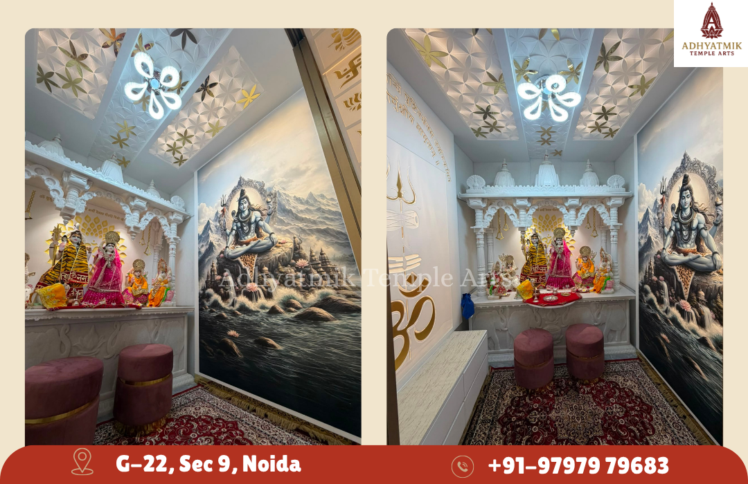 Full Pooja room decoration in corian material (Korian mandir) img22- Adhyatmik Temple Arts (1)