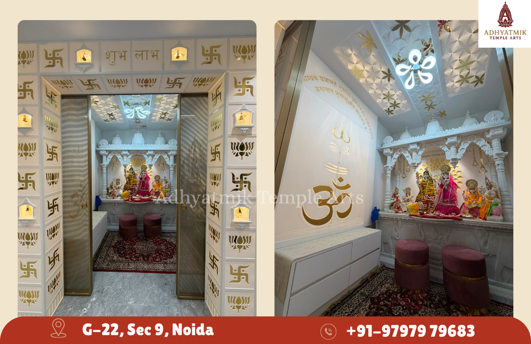 Full Pooja room decoration in corian material (Korian mandir) img22- Adhyatmik Temple Arts